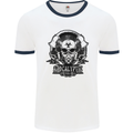 Apocalyptic Survival Skull Gamer Gaming Mens White Ringer T-Shirt White/Navy Blue