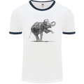 Dancing Musical Elephant Ghetto Blaster Mens White Ringer T-Shirt White/Navy Blue