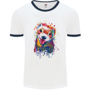 Ferret Watercolour Mens White Ringer T-Shirt White/Navy Blue
