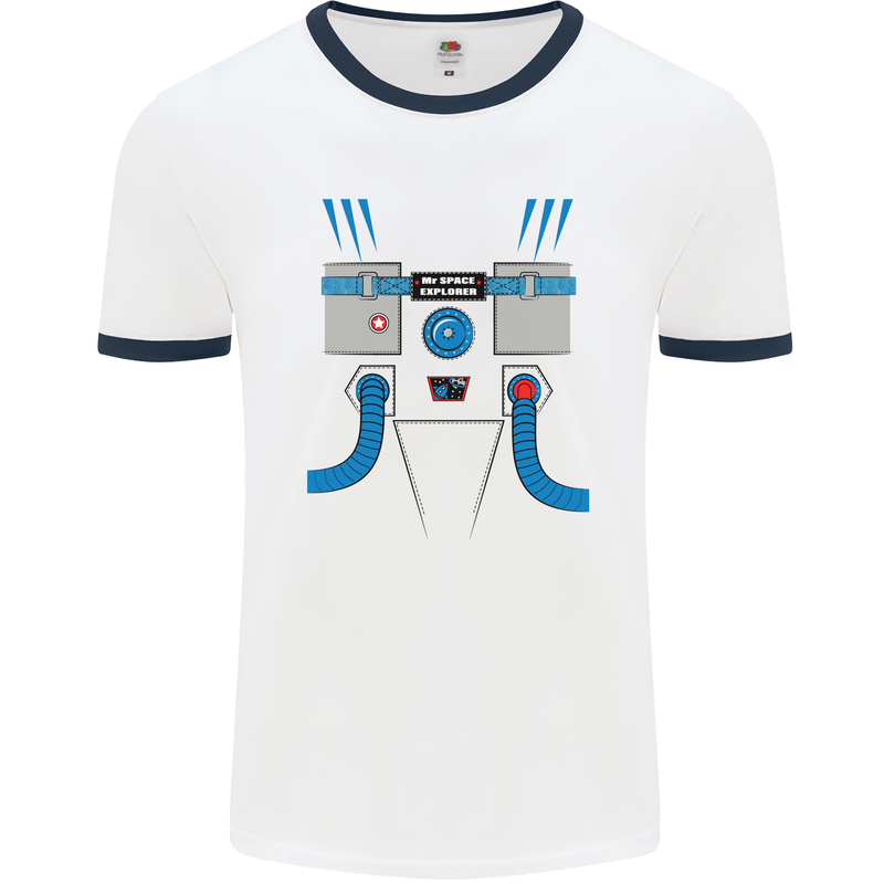 Astronaut Fancy Dress Costume Mens White Ringer T-Shirt White/Navy Blue