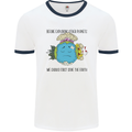 Save the Earth Climate Change Environment Mens White Ringer T-Shirt White/Navy Blue
