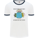 Save the Earth Climate Change Environment Mens White Ringer T-Shirt White/Navy Blue