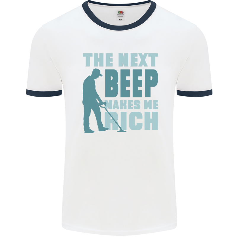 Metal Detecting The Next Beep Funny Mens Ringer T-Shirt White/Navy Blue