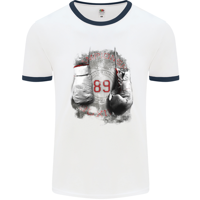 Boxing Gloves 89 Boxer Mens White Ringer T-Shirt White/Navy Blue