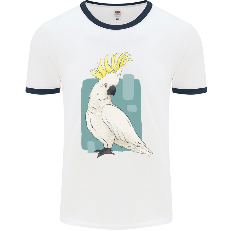 A Cockatoo Mens White Ringer T-Shirt White/Navy Blue