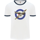 Spitfire MOD RAF WWII Fighter Plane British Mens White Ringer T-Shirt White/Navy Blue
