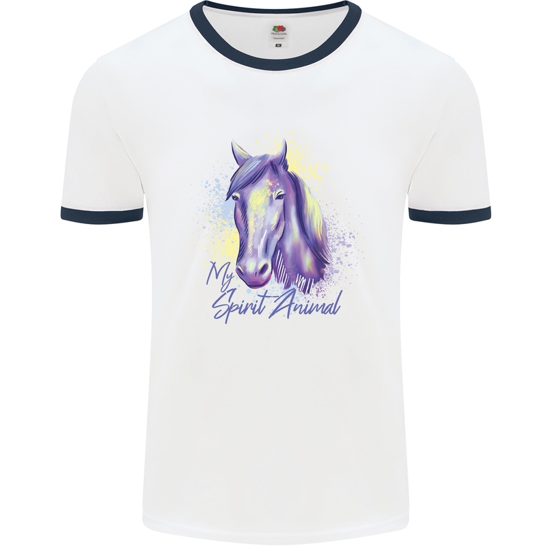 Horse Is My Spiritual Animal Equestrian Mens White Ringer T-Shirt White/Navy Blue