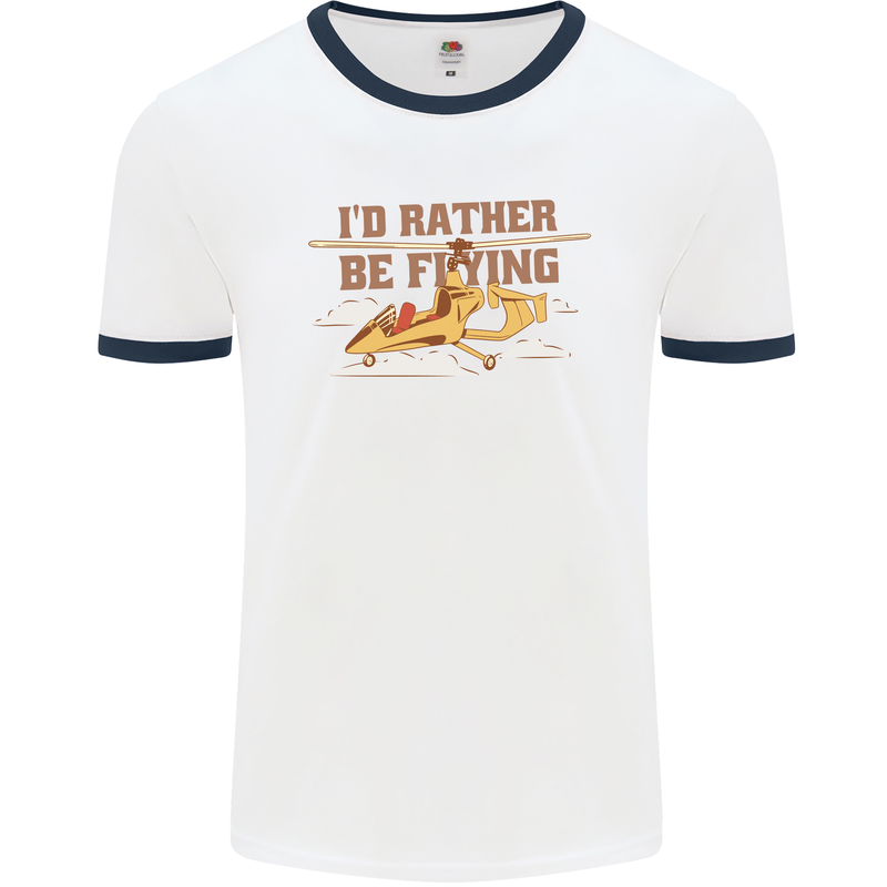 Gyrocopter Rather Be Flying Mens White Ringer T-Shirt White/Navy Blue