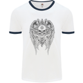 Skull Wings Viking Gothic  Wings Gym Biker Mens White Ringer T-Shirt White/Navy Blue