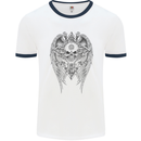 Skull Wings Viking Gothic  Wings Gym Biker Mens White Ringer T-Shirt White/Navy Blue