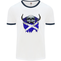 Scotland Flag Skull Scottish Biker Gothic Mens White Ringer T-Shirt White/Navy Blue