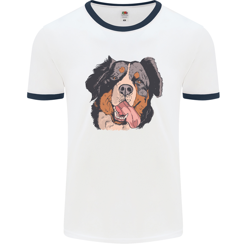 Bernese Mountain Dog Mens White Ringer T-Shirt White/Navy Blue