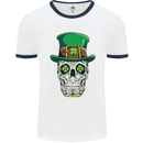 St Patricks Day of the Dead Sugar Skull Mens White Ringer T-Shirt White/Navy Blue