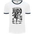 Judo Strength and Courage Martial Arts MMA Mens White Ringer T-Shirt White/Navy Blue