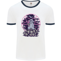 Demonic Satanic Rabbit With Skulls Mens White Ringer T-Shirt White/Navy Blue