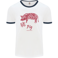 Chinese Zodiac Shengxiao Year of the Pig Mens White Ringer T-Shirt White/Navy Blue