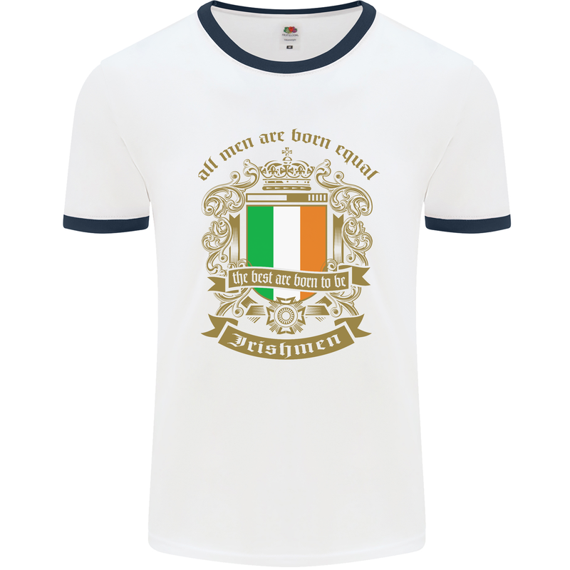 All Men Are Born Equal Irish Ireland Mens White Ringer T-Shirt White/Navy Blue