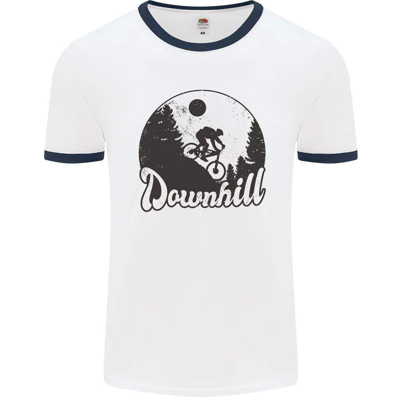 Downhill Mountain Biking Cycling MTB Bike Mens Ringer T-Shirt White/Navy Blue