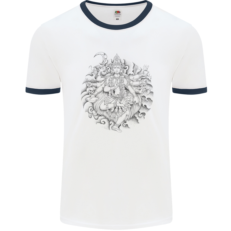 Goddess Shiva Hindu God Hinduism Religion Mens White Ringer T-Shirt White/Navy Blue