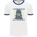 Weekend Funny Beer Cider Wine Alcohol Gin Mens White Ringer T-Shirt White/Navy Blue