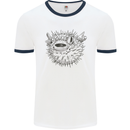 A Pufferfish Puffer Illustration Mens White Ringer T-Shirt White/Navy Blue