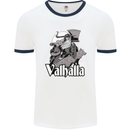 To Valhalla Viking Warrior Odin Mens Ringer T-Shirt White/Navy Blue