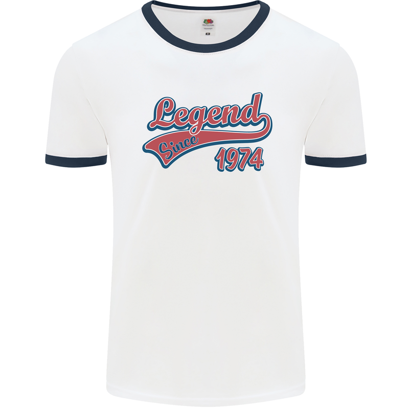 Legend Since 49th Birthday 1974 Mens Ringer T-Shirt White/Navy Blue