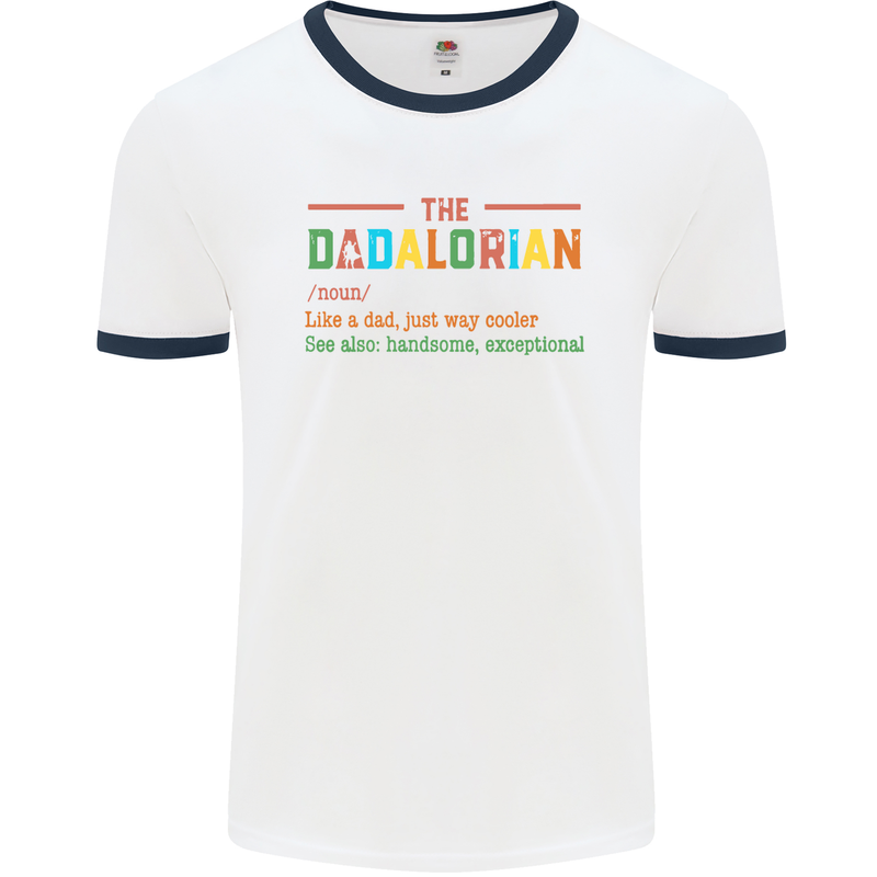 Dadalorian Funny Fathers Day Dad Daddy Mens Ringer T-Shirt White/Navy Blue