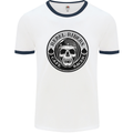 Rebel Cafe Racer Biker Motorbike Motorcycle Mens White Ringer T-Shirt White/Navy Blue