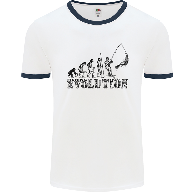 Evolution of a Fisherman Funny Fisherman Mens White Ringer T-Shirt White/Navy Blue