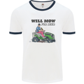 Will Mo the Lawn For Beer Funny Alcohol Mens White Ringer T-Shirt White/Navy Blue