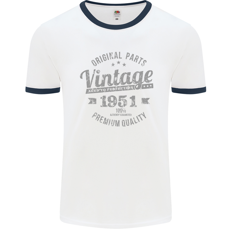 Vintage Year 72nd Birthday 1951 Mens Ringer T-Shirt White/Navy Blue