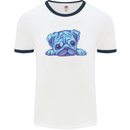 A Blue Watercolour Pug Mens White Ringer T-Shirt White/Navy Blue