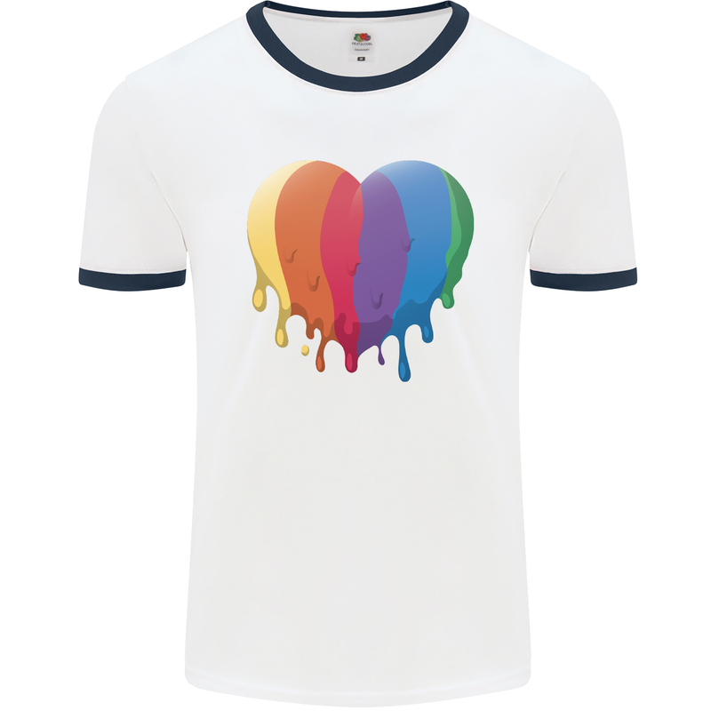 Gay Pride LGBT Heart Mens White Ringer T-Shirt White/Navy Blue