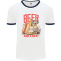 Beer and a Brat Funny Dog Alcohol Hotdog Mens White Ringer T-Shirt White/Navy Blue