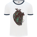 Rotten Heart Gothic Demon Satan Skull Evil Mens White Ringer T-Shirt White/Navy Blue