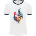 A Chicken Watercolour Mens White Ringer T-Shirt White/Navy Blue