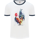 A Chicken Watercolour Mens White Ringer T-Shirt White/Navy Blue