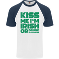 Kiss Me I'm Irish or Drunk St Patricks Day Mens S/S Baseball T-Shirt White/Navy Blue