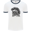 Rock n Roll Music School Skull Guitar Mens White Ringer T-Shirt White/Navy Blue