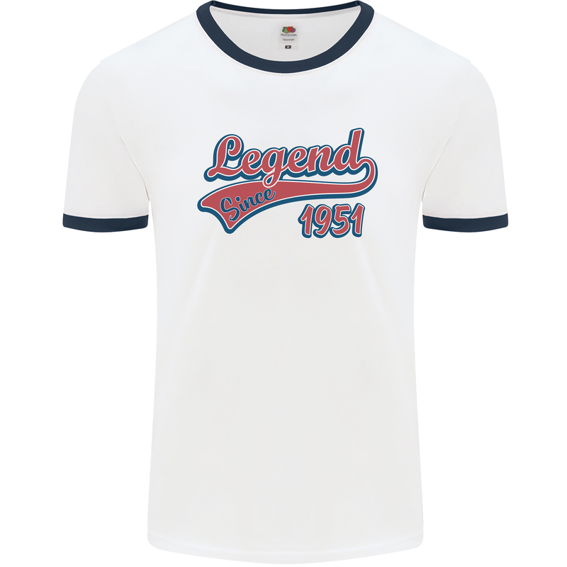 Legend Since 72nd Birthday 1951 Mens Ringer T-Shirt White/Navy Blue