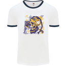Viking Symbols Skull Mens Ringer T-Shirt White/Navy Blue