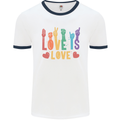 LGBT Sign Language Love Is Gay Pride Day Mens White Ringer T-Shirt White/Navy Blue