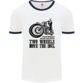 Two Wheels Move the Soul Motorcycle Biker Mens White Ringer T-Shirt White/Navy Blue