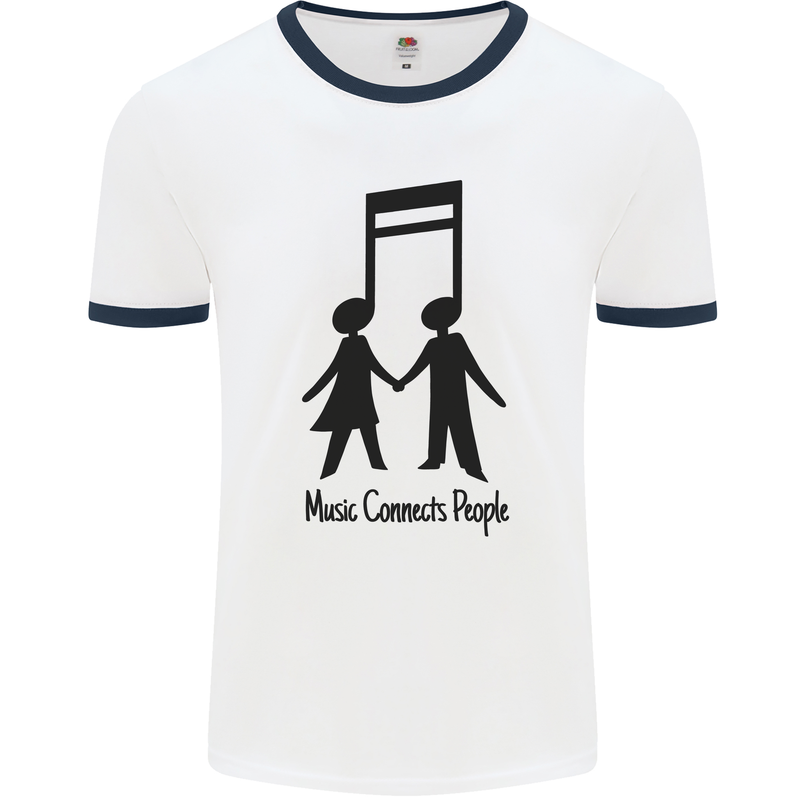 Music Connects Funny Valentines Day Mens Ringer T-Shirt White/Navy Blue