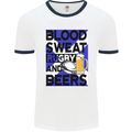 Blood Sweat Rugby and Beers Scotland Funny Mens White Ringer T-Shirt White/Navy Blue