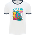 Just a Boy Who Loves Trains Spotter Engine Mens White Ringer T-Shirt White/Navy Blue