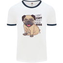 Pug I Didn't Fart My Butt Blew You a Kiss Mens White Ringer T-Shirt White/Navy Blue