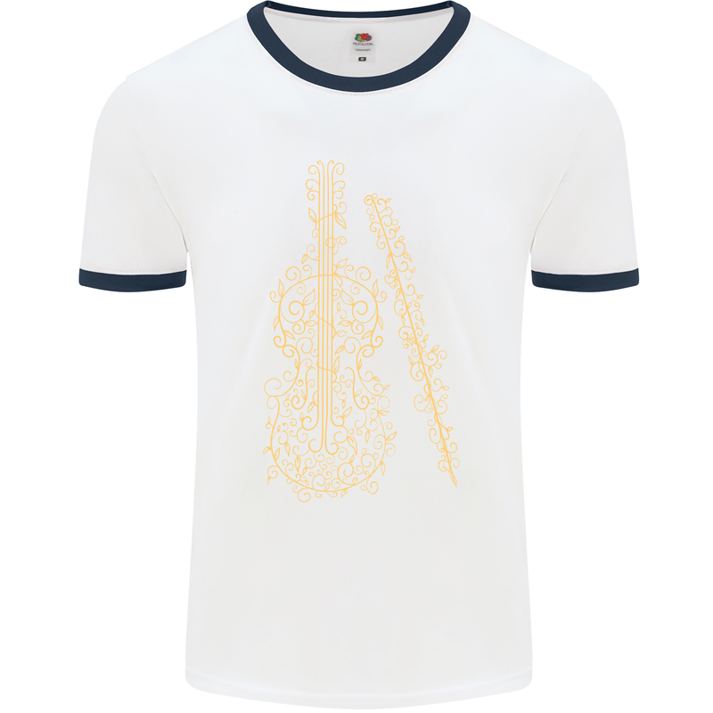 A Violin Cello Mens White Ringer T-Shirt White/Navy Blue