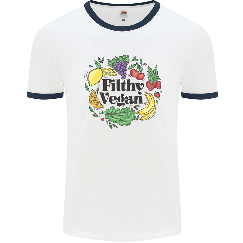 Filthy Vegan Mens White Ringer T-Shirt White/Navy Blue